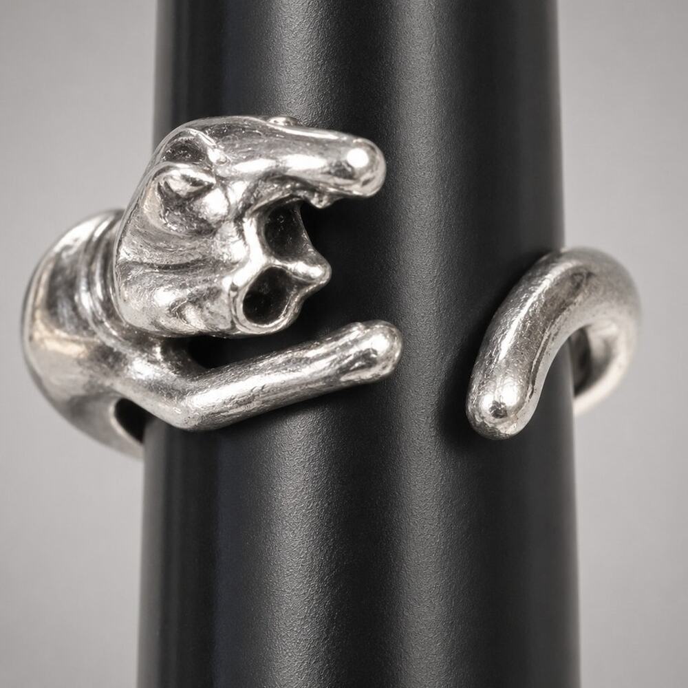 Cat Cuff Fashion Ring, Silver-tone Ring, Kitty Cat Jewelry Size‎ 6.5 r-88